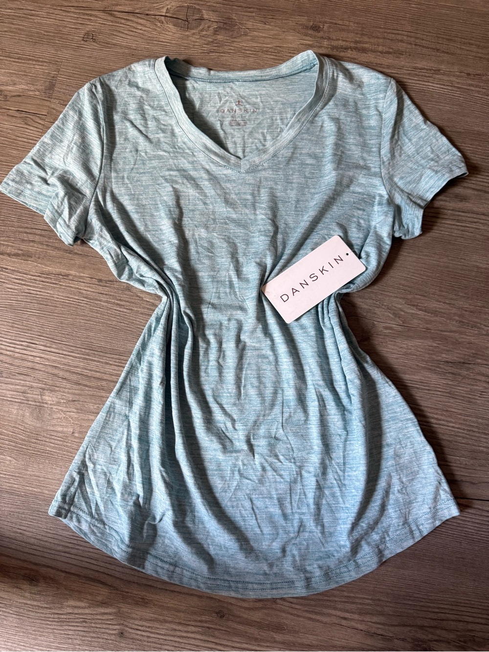 Danskin Women’s V-Neck Short Sleeve Tee - Aqua Blue Heather